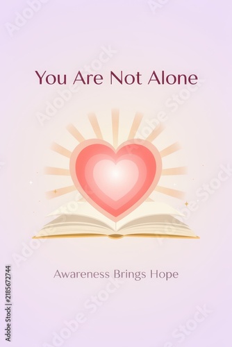You are not alone with a heart and an open book showing hope and awareness
