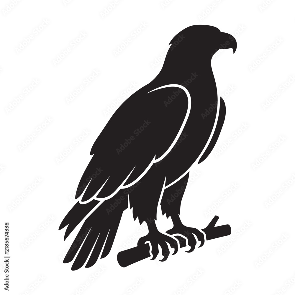 Fototapeta premium Black silhouette of a majestic eagle perched on a branch