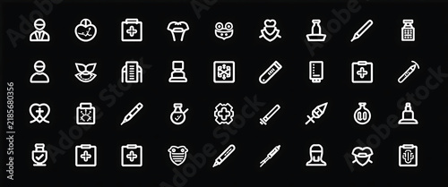 Medical and healthcare icons with science, research, and human anatomy elements.