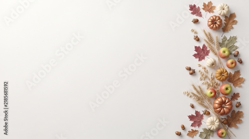 Watercolor Thanksgiving border background with autumn leaves and pumpkins for festive holiday design