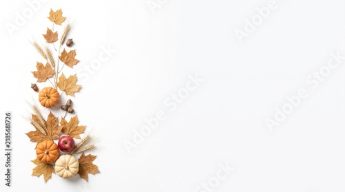 Watercolor Thanksgiving border background with autumn leaves and pumpkins for festive holiday design