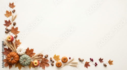 Watercolor Thanksgiving border background with autumn leaves and pumpkins for festive holiday design