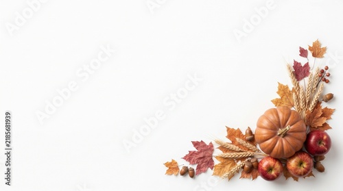 Watercolor Thanksgiving border background with autumn leaves and pumpkins for festive holiday design