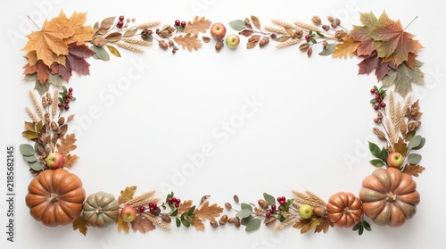 Watercolor Thanksgiving border background with autumn leaves and pumpkins for festive holiday design