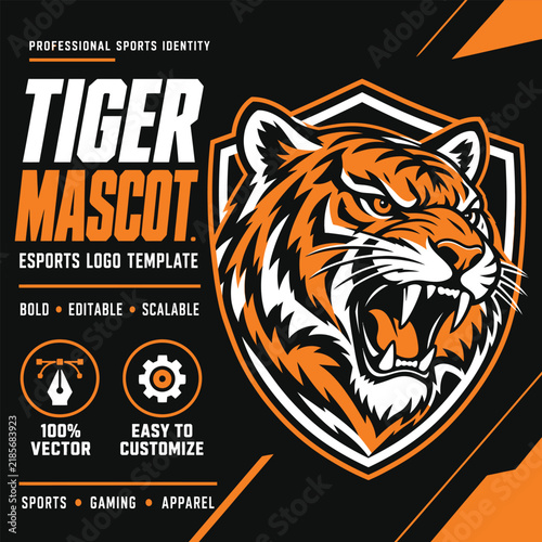 Fierce Roaring Tiger Head Esports Mascot Logo Vector Template