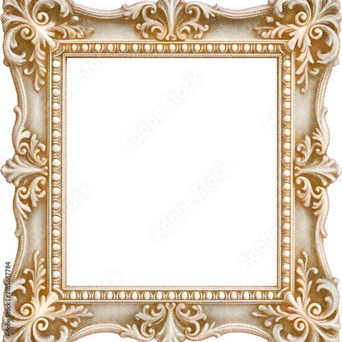 old antique gold frame over white background