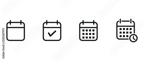 Line art calendar vector icon set for event planning, appointment scheduling, date tracking, and reminder interfaces.