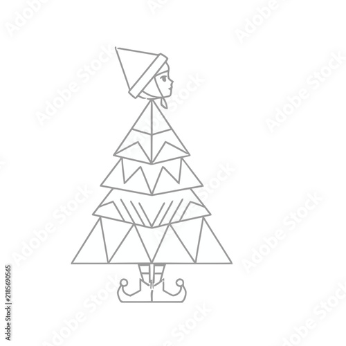 Stylized Christmas Tree with Elf Hat and Shoes