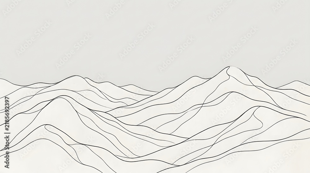 Fototapeta premium Minimalist abstract mountain landscape with flowing lines in monochrome