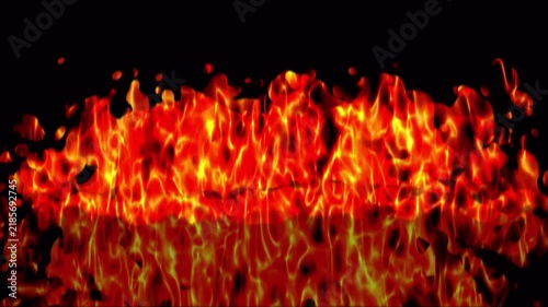 Realistic Burning Fire Flame Effect with Alpha Channel and Reflection on Black Background