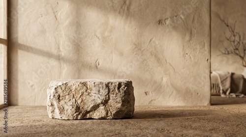 Rustic Stone Block on Minimalist Indoor Floor