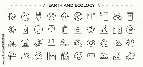 Earth Tree modern icon set. Contains such icons as leaf, recycling, electric, nature, tree, forest and more. Forest icon set. Modern icons collection. Vector illustration.