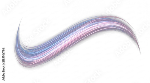Graceful elongated wave of glowing pink and blue light trails with subtle shimmer, isolated on transparent background.