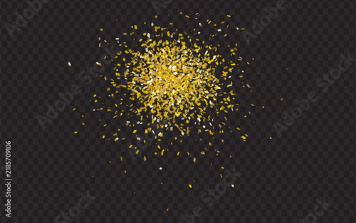 Golden Confetti Burst and Glitter Particle Vector Explosion Background for Luxury Party Celebration and Festive Graphic Designs