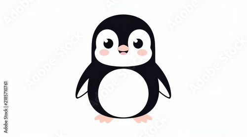 Cute cartoon penguin with big eyes, blush cheeks, and a happy expression on a white background.