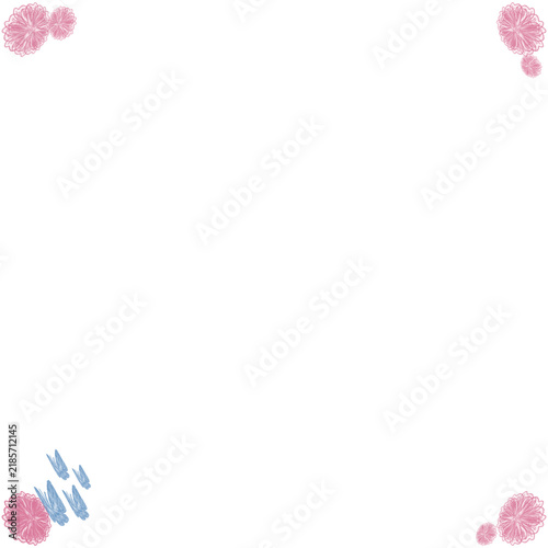Hand-drawn pink flower butterfly corner frame illustration 