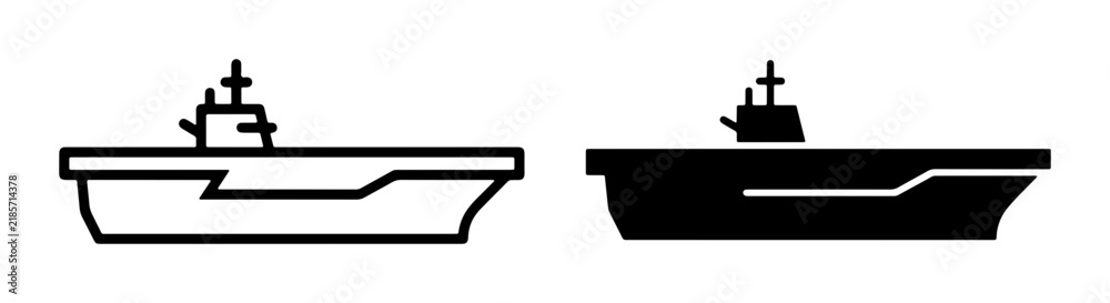 Fototapeta premium Aircraft Carrier Icons, Military Ship Vector Graphics, Naval Vessel Silhouette, Warship Symbols, Maritime Transport, Navy Fleet, Aviation Ship