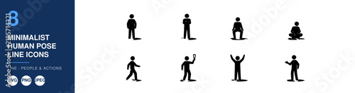 Minimalist Human Pose Line Icons Set, Depicting Various Actions and Figures Featuring Vector, Illustration