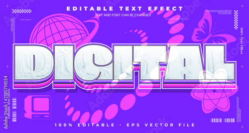 Digital y2k 2000s Vibes editable text effect in modern trend style