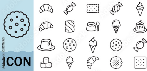 Dessert treats icons for sweet food and bakery design