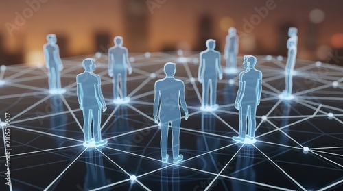 Digital representation of interconnected people forming a network, symbolizing communication, collaboration, and social connectivity in a modern technological environment.