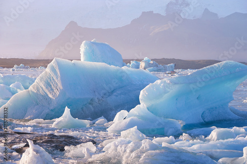 Arctic nature ice landscape, Icebergs from melting glacier in Jo