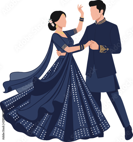Indian Wedding Couple Dancing Together During Sangeet Ceremony Celebration