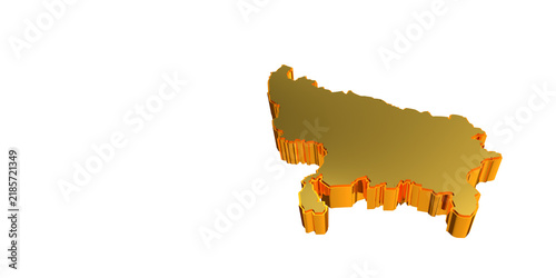 Canvastavla Golden 3D Uttar Pradesh Map on Black Background, Indian State Geography Concept