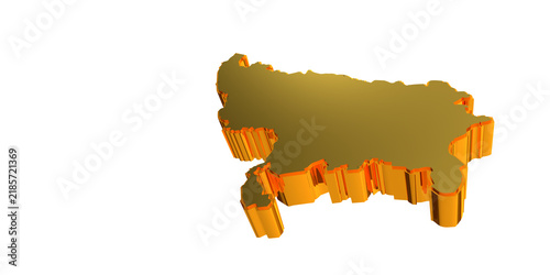 Canvastavla Golden 3D Uttar Pradesh Map on Black Background, Indian State Geography Concept