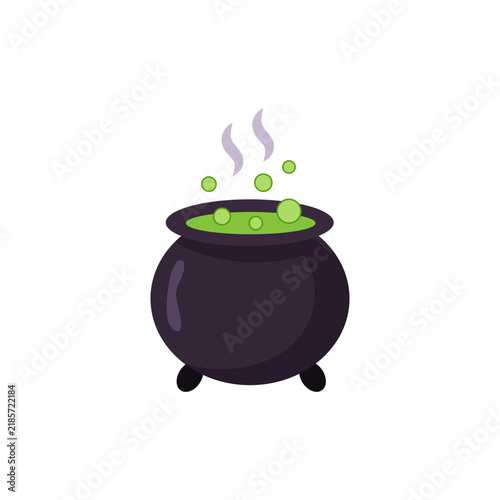 Halloween Witch Cauldron with Boiling Green Potion Vector Illustration Isolated on White Background