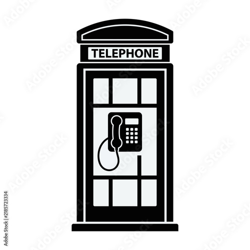 Black telephone booth with glass panels and phone inside