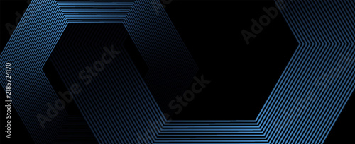 Abstract blue glowing geometric lines on dark blue background. Modern shiny blue hexagon lines pattern. Geometric line art design. Vector