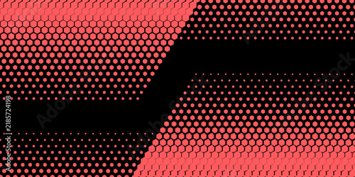 Vector Halftone Pattern Hexagon Smooth Red Abstract Background. Dots Hexagon Checkered Pattern Blurred Texture Pop Art Design. Minimalist Art Graphic Contrast Halftone Wide Wallpaper