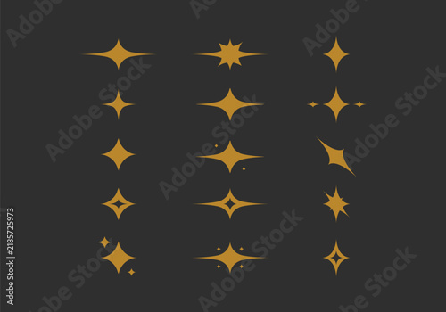 Yellow gold vector sparkle shine icon collection