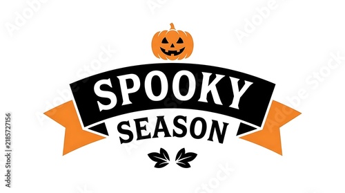 Spooky season halloween design with jack o lantern and decorative ribbon banner