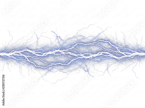 Canvas Print Powerful blue electric lightning bolt striking horizontally with bright energy discharge on a transparent background