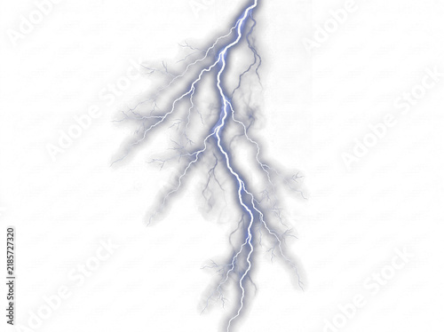 Foto Powerful blue and white lightning bolt with multiple branches striking dynamically, creating an electric energy effect