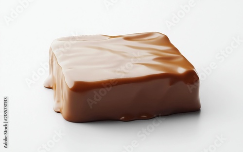 Square Piece of Fudge with Glossy Surface Isolated on white background.