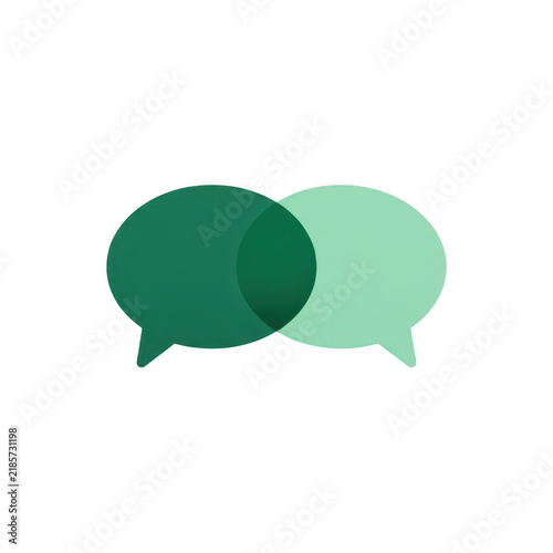 Two overlapping speech bubbles in green shades representing a conversation or communication concept for design