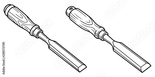 Obraz na płótnie Two wood chisels with wooden handles isolated