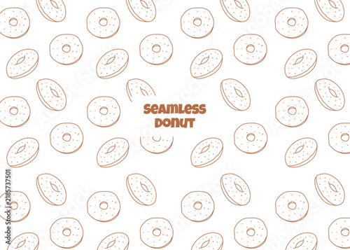 Doughnut illustration pattern with brown outline and white background, food packaging, menu illustration hand drawn print ads, food business, bakery