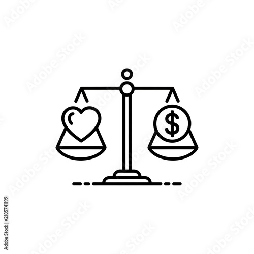 Balance scale with heart and dollar sign icon