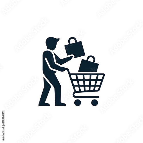 Person shopping with cart and paper bags