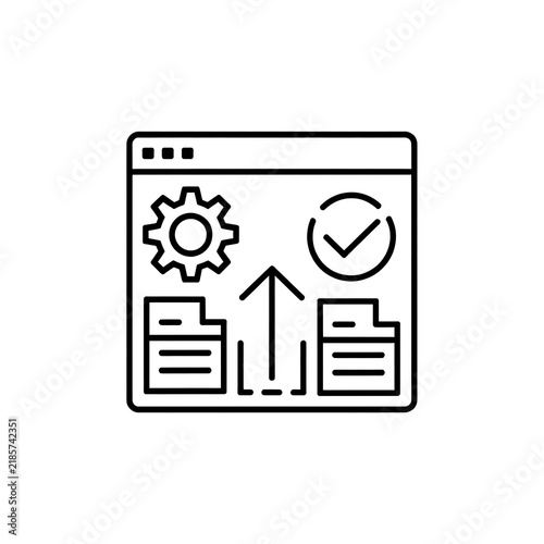 Data file upload icon with gear and checkmark