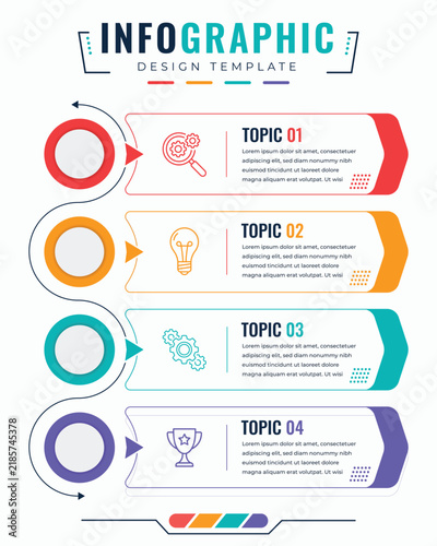 Modern 4 Step Infographic Template for Business Presentation, Process Timeline, Workflow, Strategy, Project Planning and Corporate Data Visualization