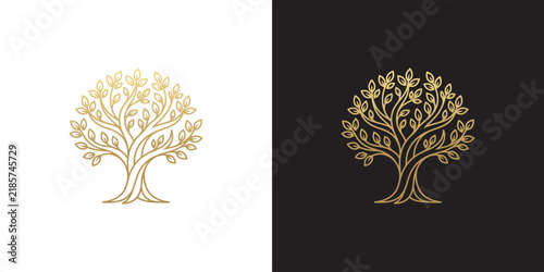 Foto Elegant Gold Olive Tree Line Art Illustration Set for Luxurious Branding and Org