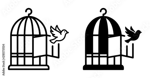 Принти на полотні Freedom Concept, Bird Escaping Cage Vector Icons