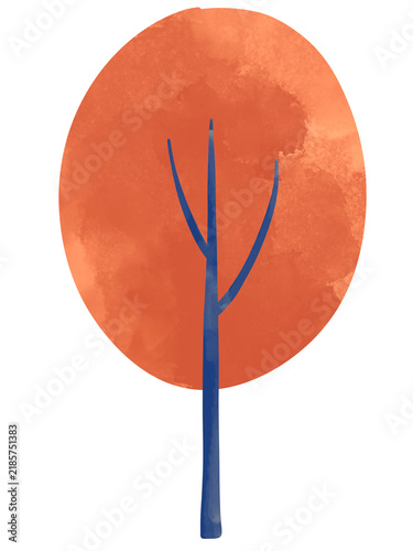 Watercolor Orange Autumn Tree Illustration Isolated on Transparent Background