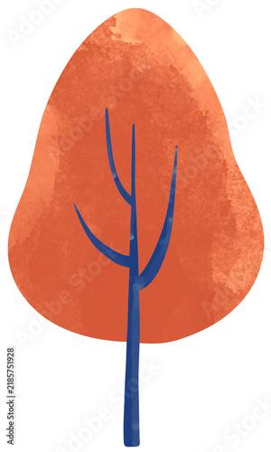 Watercolor Orange Autumn Tree Illustration Isolated on Transparent Background