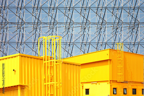 the yellow corrugated are house building with steel structure geometric shape abstract pattern background